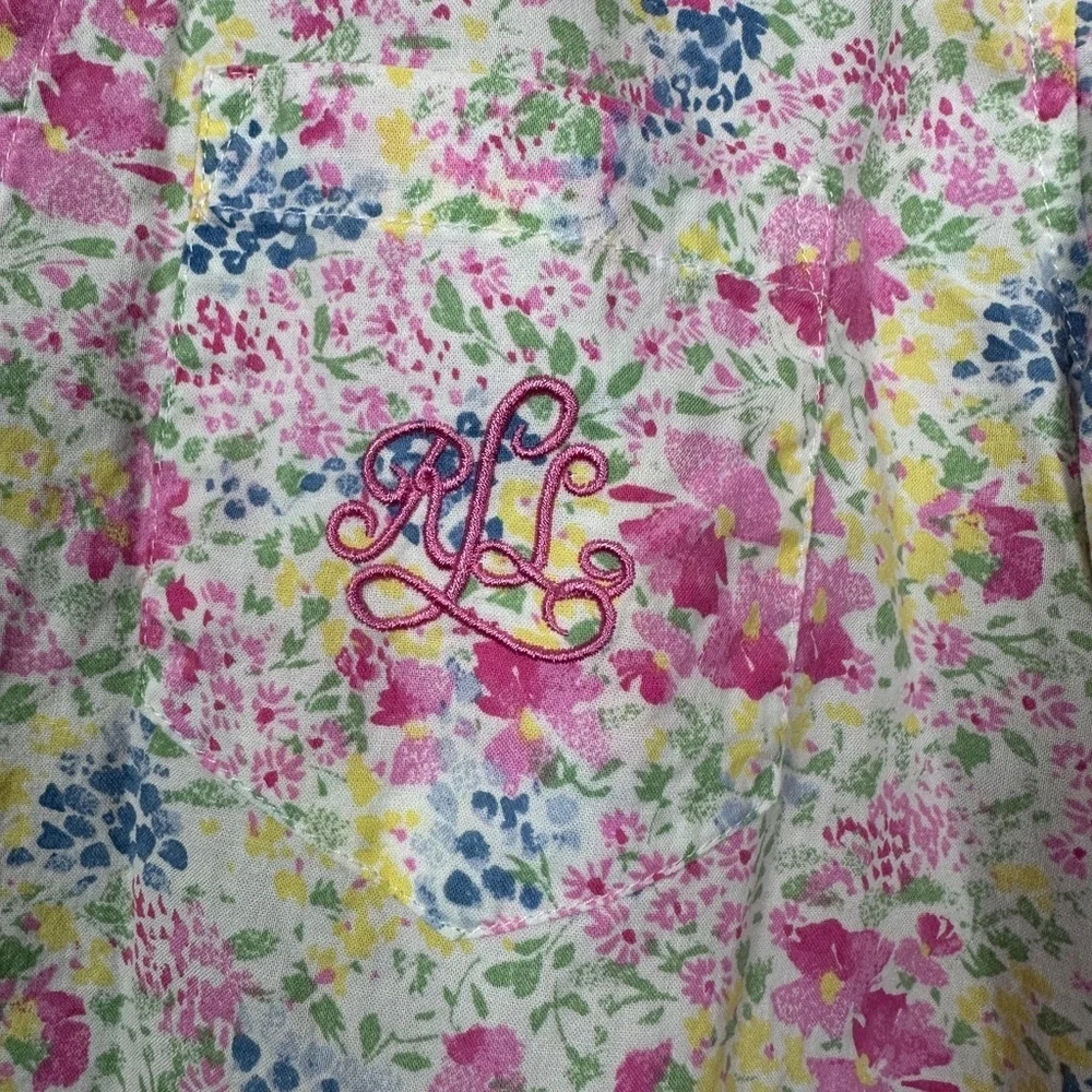 LRL Monogrammed Pink Floral Sleep Shirt Pajamas cotton‎ lightweight Sz M GUC